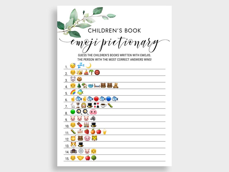 Children's Book Emoji Pictionary, Emoji Game, Baby Shower Game ...