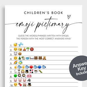 Children&#39;s Book Emoji Pictionary Game, Baby Shower Emoji Game, Emoji Pictionary, Baby Book Emoji Game, Baby Shower Games Printable CRF7