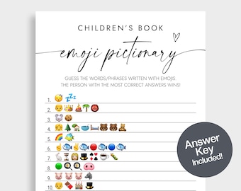 Kinderboek Emoji Pictionary Game, Babyshowerspel (afdrukbare pdf) CRF7
