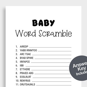 Baby Shower Word Scramble Game – Printable Gender Neutral Puzzle (Answer Key) (PDF) DBF6