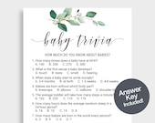 Greenery Baby Trivia Game, Shower Party Cards (Printable) KMX2