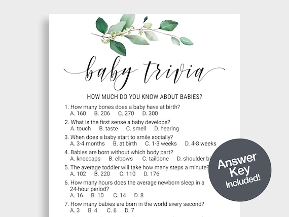Greenery Baby Trivia Game, Shower Party Cards (Printable) KMX2
