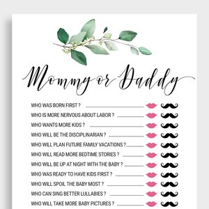Mommy or Daddy Guess Who Baby Game Printable Baby Shower Games Mom or Dad Game Floral Guess Who Baby Game  Mommy Daddy Game KMX2