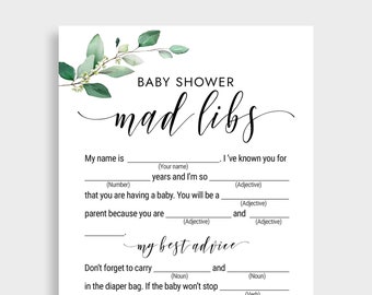 Cartão de Jogo Mad Libs para Chá de Bebê (Download Instantâneo) KMX2