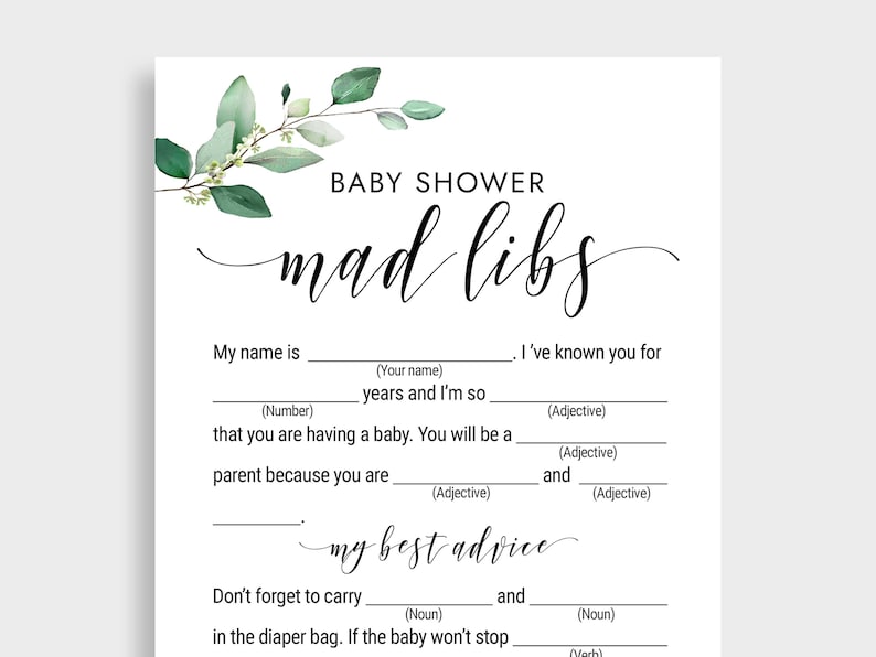 Printable Baby Shower Mad Libs Game Baby Shower Game Mad Libs Shower ...
