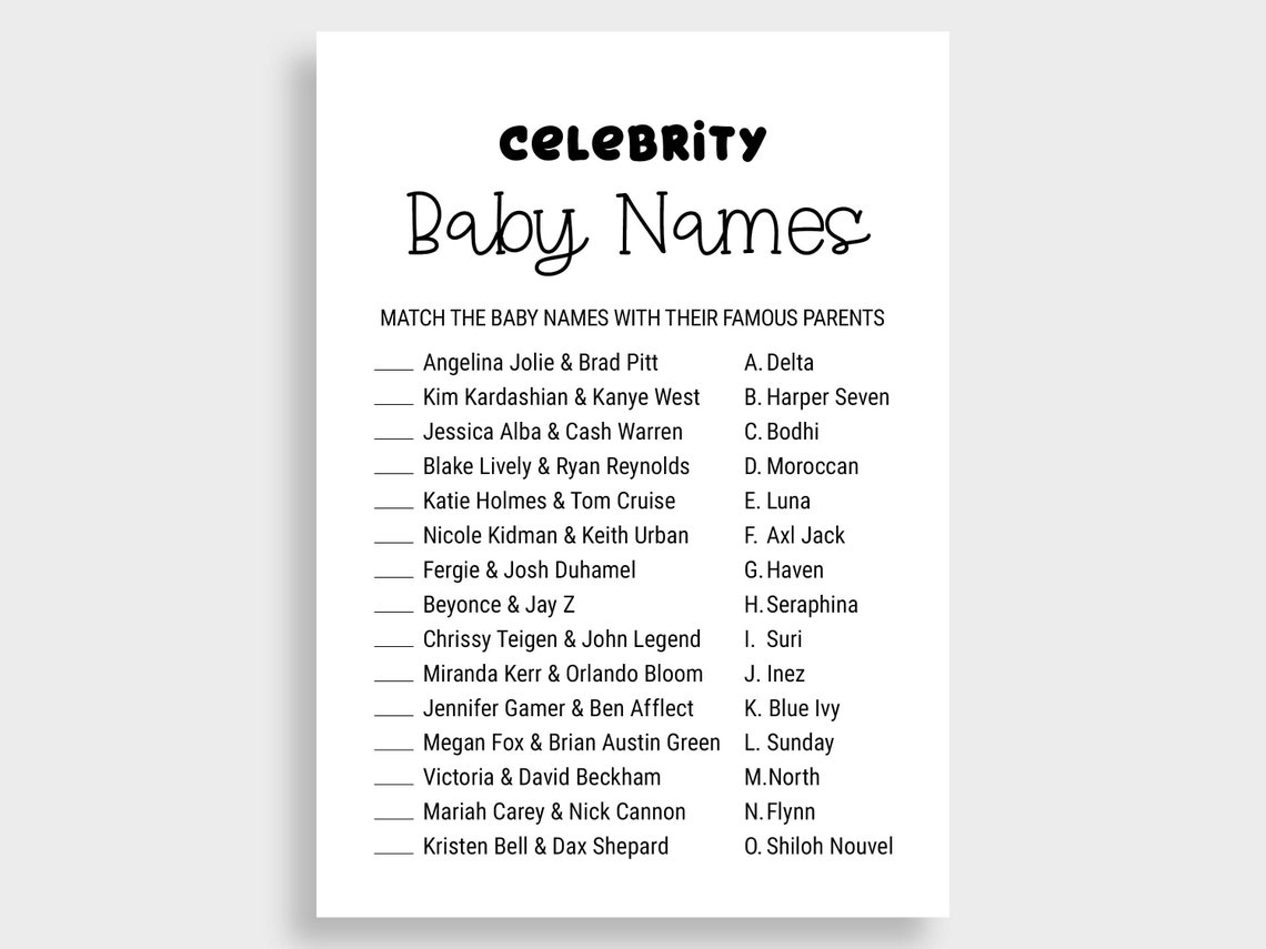 Celebrity Baby Names Baby Shower Game Printable Greenery Baby Shower Games Printable Baby Shower