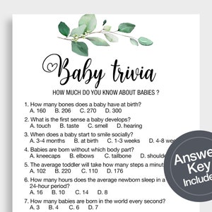 Baby Trivia Game Baby Shower Trivia Baby Shower Party Game Etsy