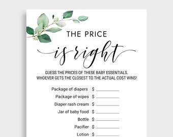 Price is Right Baby Shower Game, Green Leaves Design (Digital Download) KMX2