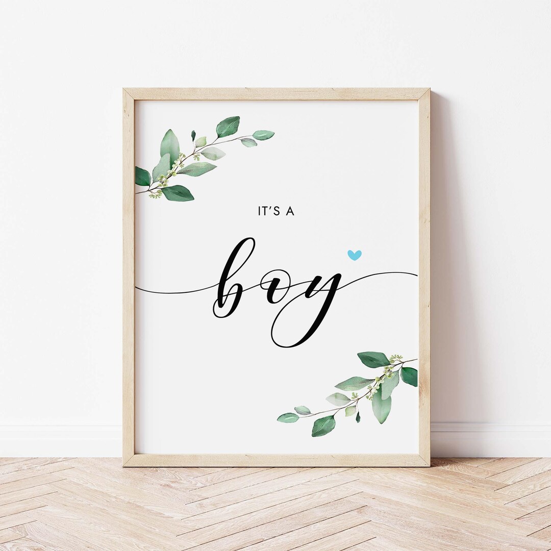 Its a Boy Sign Greenery Boy Baby Shower Sign Green Leaves Baby Shower ...