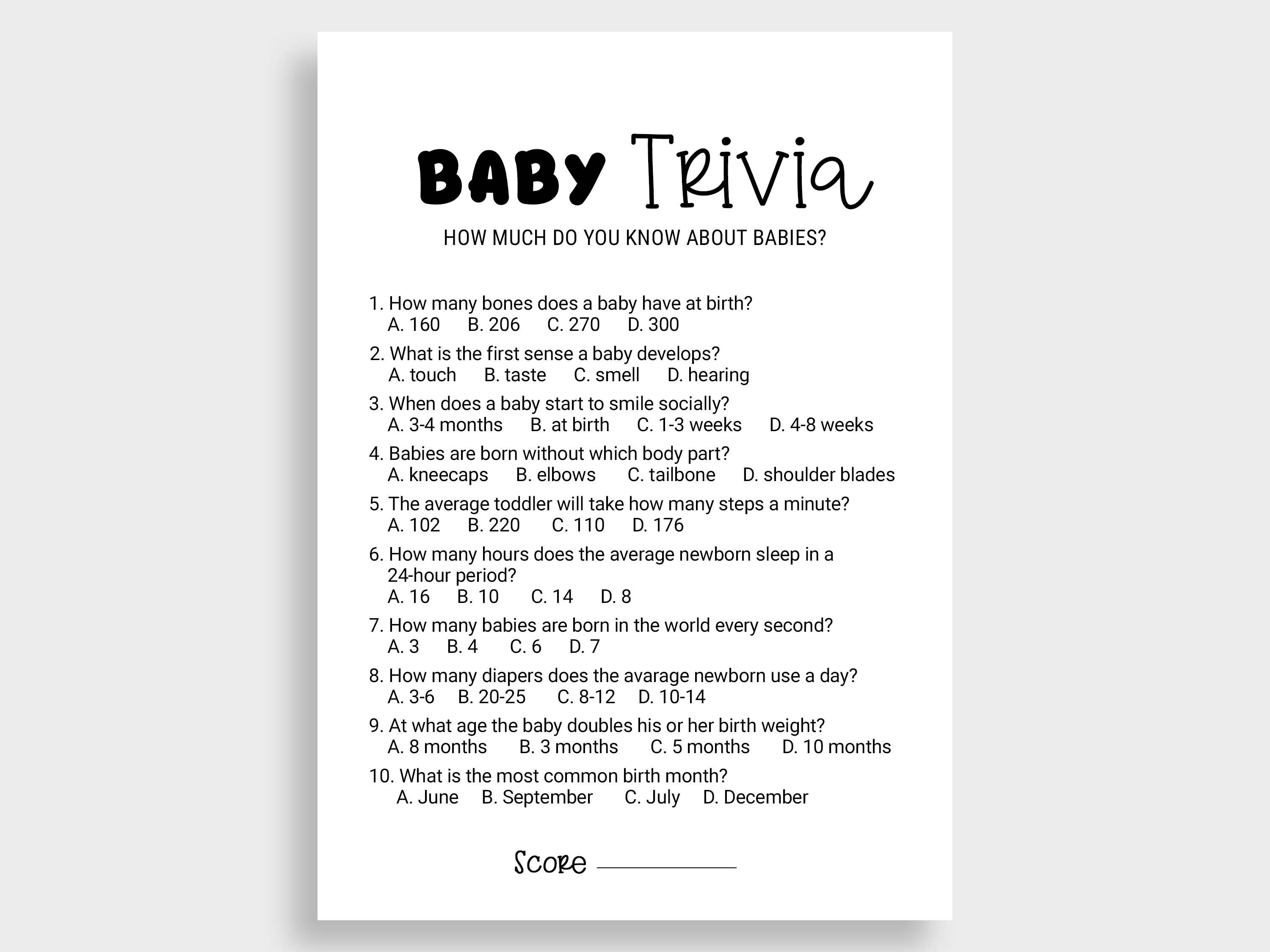 Baby Trivia Game Baby Shower Trivia Baby Shower Party Game Cards Baby