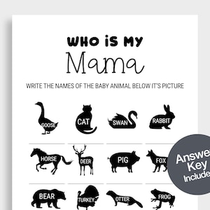 Qui est ma maman Jeu de bébés animaux imprimable Devinez des bébés animaux Shower de bébé minimaliste non sexiste Nommez le jeu de bébé animal DBF6
