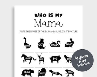 Babyshowerspel: Who's My Mama? Afdrukbaar (pdf) DBF6