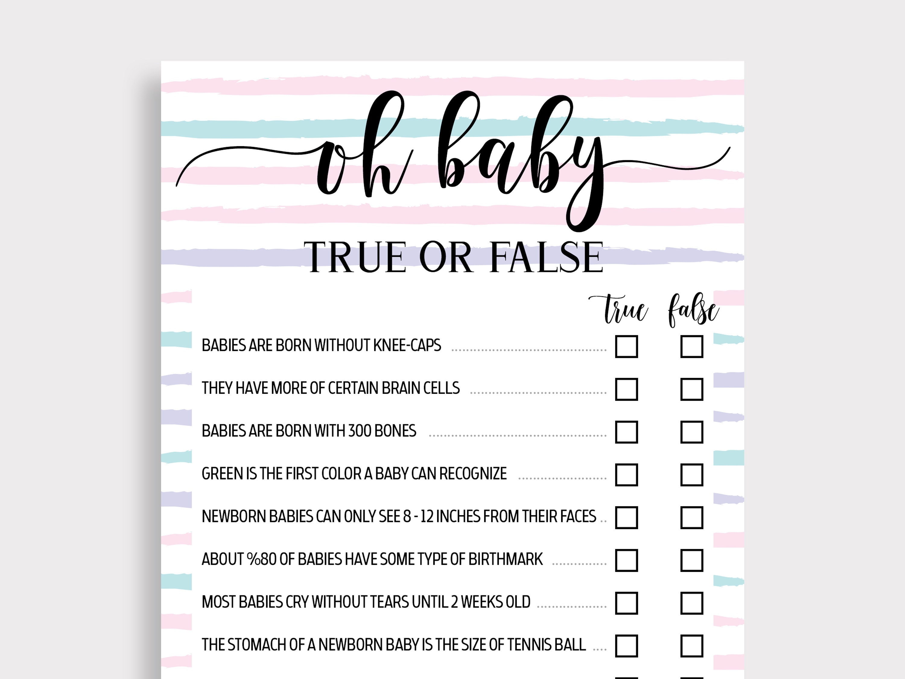 True or False Baby Shower Games Baby Shower True or False Game Etsy