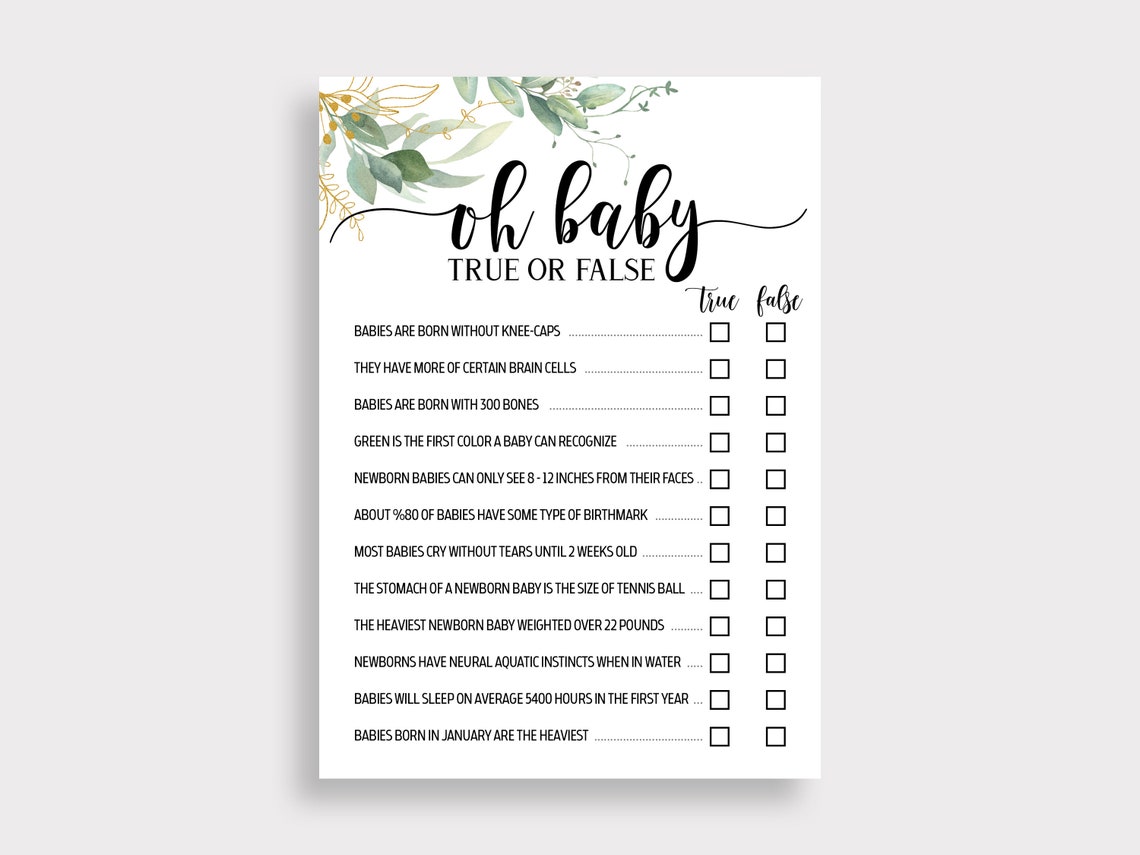 Oh Baby True or False Baby Shower Game Instant Download Etsy