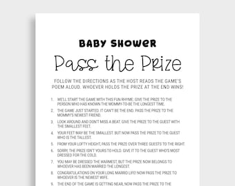 Pass the Prize Rhyme Game Baby Shower Games Cards Pass the Gift Poem Fun Activity Pdf Instant Download