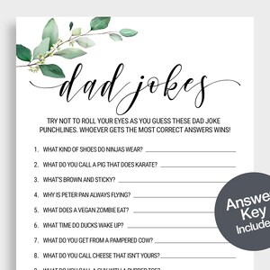 Dad Jokes Baby Shower Trivia Printable Gender Neutral Baby Shower Game Baby Shower Dad Game Greenery Baby Shower Game Instant Download KMX2