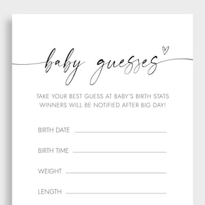 Cartes de devinettes pour bébés Prédictions de bébé pour bébés Jeux de baby shower imprimables Jeu de devinettes pour bébés minimalistes Téléchargement instantané CRF7