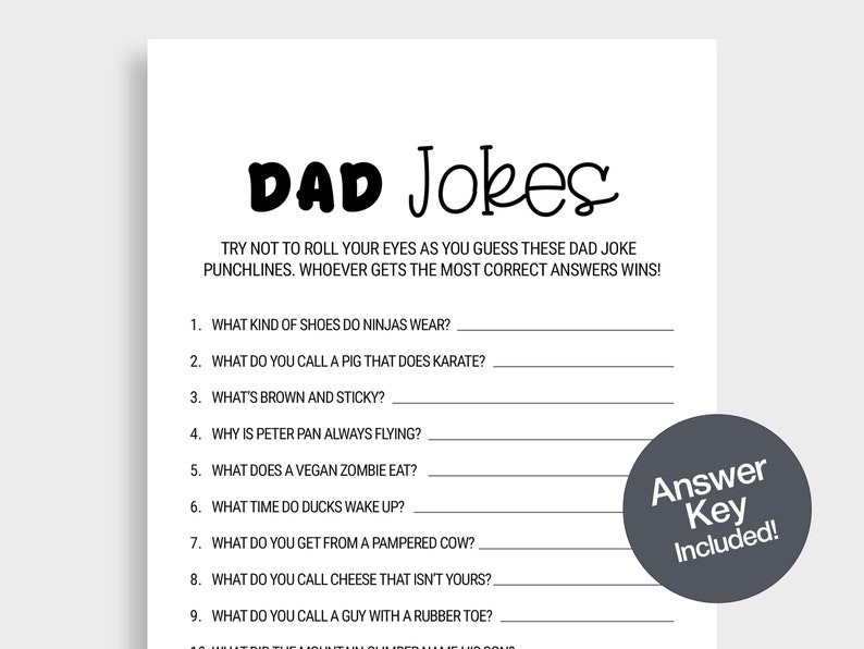 Dad Jokes Baby Shower Trivia Printable Gender Neutral Baby Shower Game