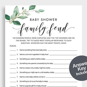 Baby Family Feud Game Gender Neutral Printable Greenery Baby Shower Game Baby Feud Game Fun Baby Shower Game Digital Download KMX2