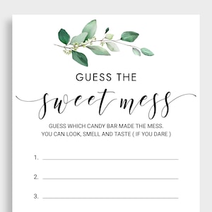 Guess the Sweet Mess Baby Shower Candy Bar Game Green Leaves Baby Shower Game Dirty Diaper Game Poopy Diaper Game Digital download KMX2