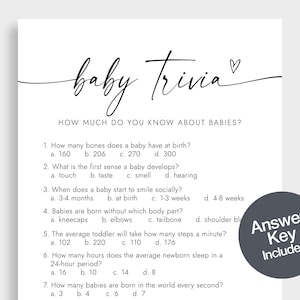 Juego de trivia para bebés Trivia para baby shower Tarjetas de juego minimalistas para baby shower Juegos para baby shower Tarjetas imprimibles Descarga instantánea CRF7
