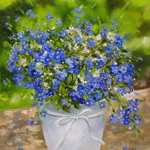Forget me not forget-me-not flowers, forget-me-not painting, Original Artwork, Gift for her, Wall Art, Blue flowers, Flowers oil painting