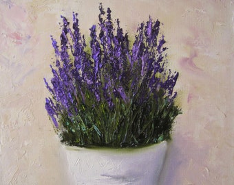 French Country Style Wall Decor LAVENDER Original Oil Painting on Canvas Flowers Wall Art, White Purple, Copyright by Natalia Shaykina