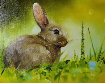 Easter Rabbit Painting Oil Original, Rabbit Canvas Art, Bunny Painting Oil, Animal Artwork Bunny, Rabbit lover gifts, Nursery Wall Decor