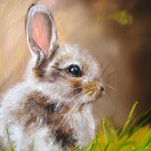 Original Oil Painting Rabbit in Grass, Impressionist Animal Artwork, Nursery Wall Decor imagem 2