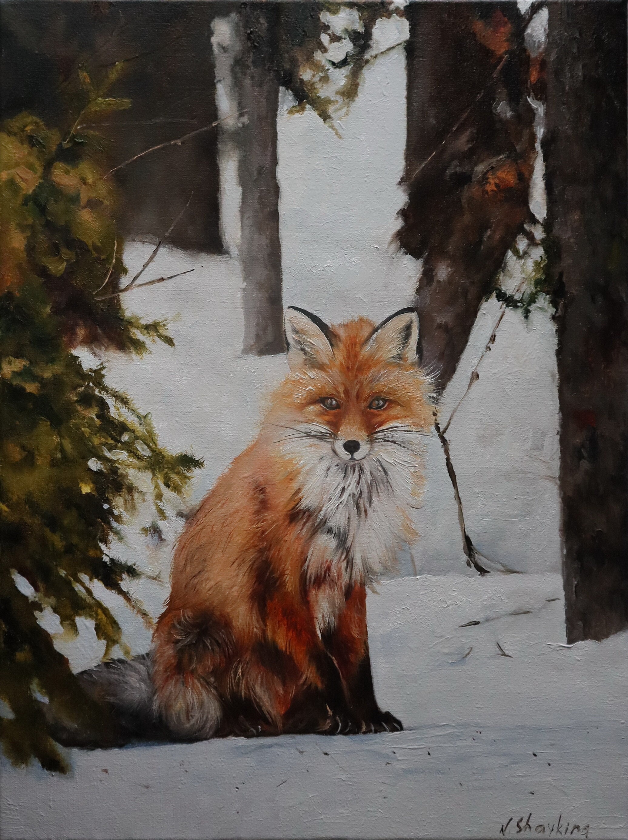 Fox Portrait Oil Painting Canvas Art, Realistic Animals Art