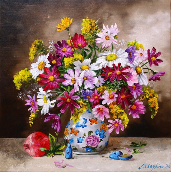 flower wall art Original Cosmos Flowers Wall Art Bright Floral Oil Painting for flower wall art Original Cosmos Flowers Wall Art Bright Floral Oil Painting for