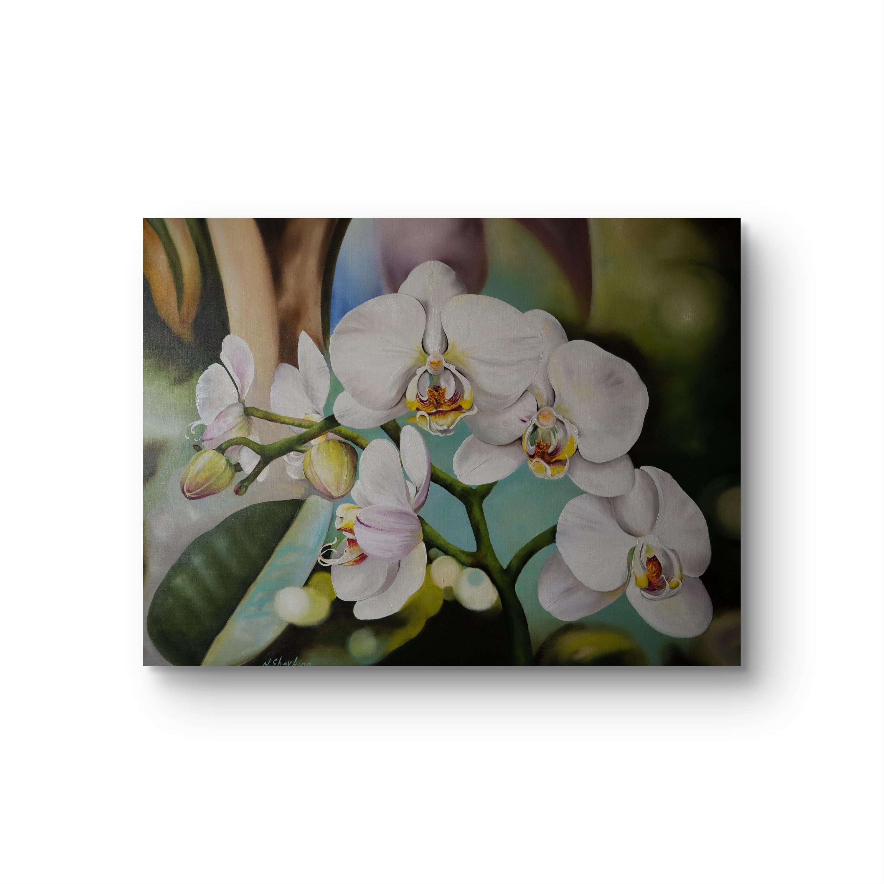 Extra Large Original Art, White Orchid Oil Painting on Canvas