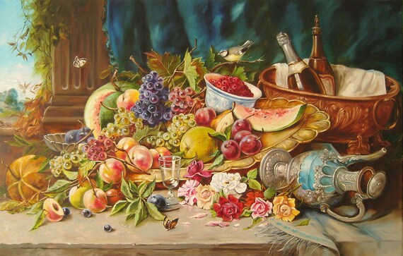 花 果物 油彩画 アクリル画 大きなキャンバス 現代 美術 アート絵画