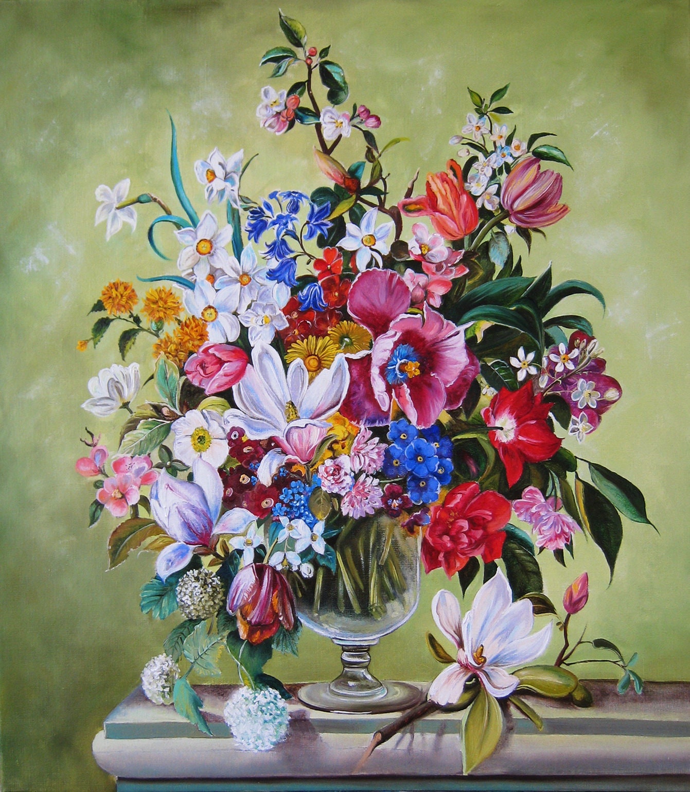 絵画 Oil painting of beautiful flowers. Oil painting Spring Flowers Painting by Alla Vasilkova