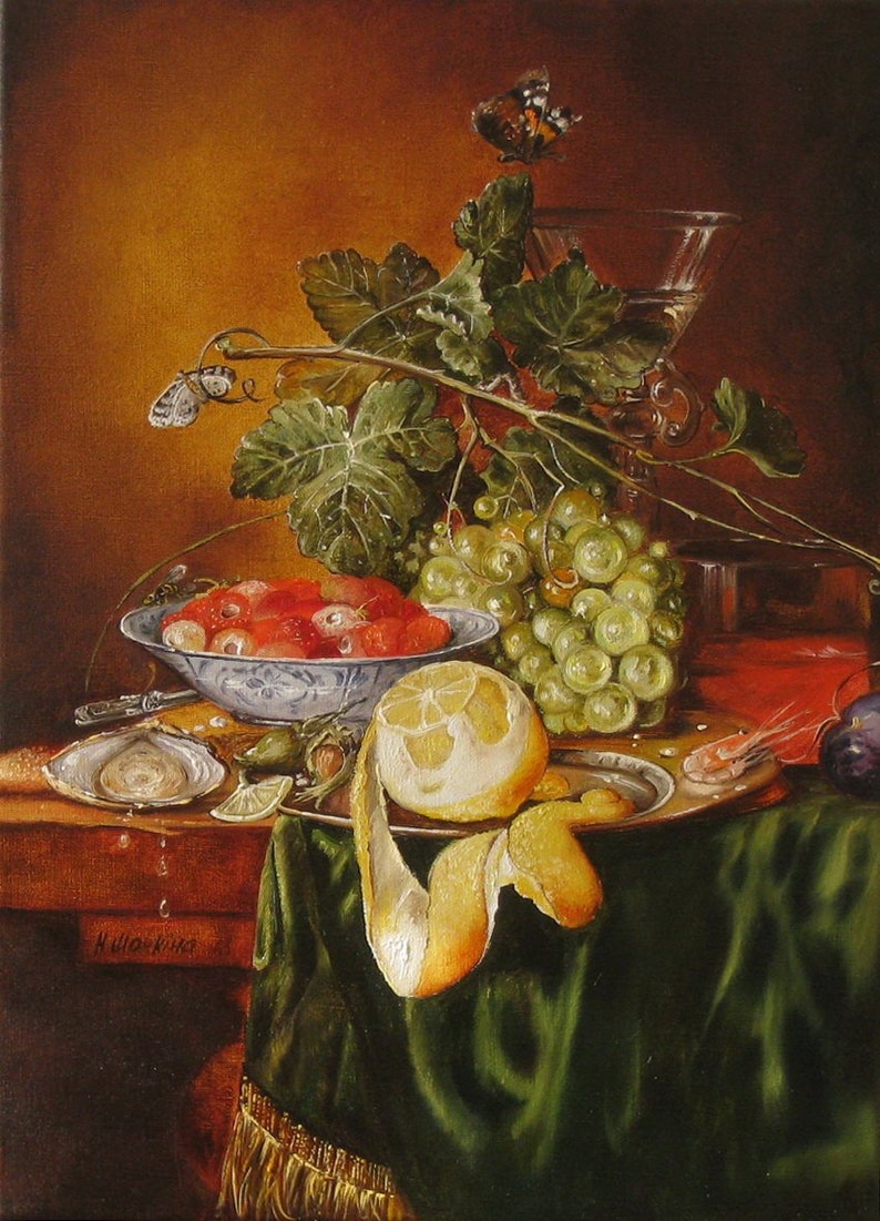 Dutch Still Life Painting Original on Canvases Wine and Fruit Etsy