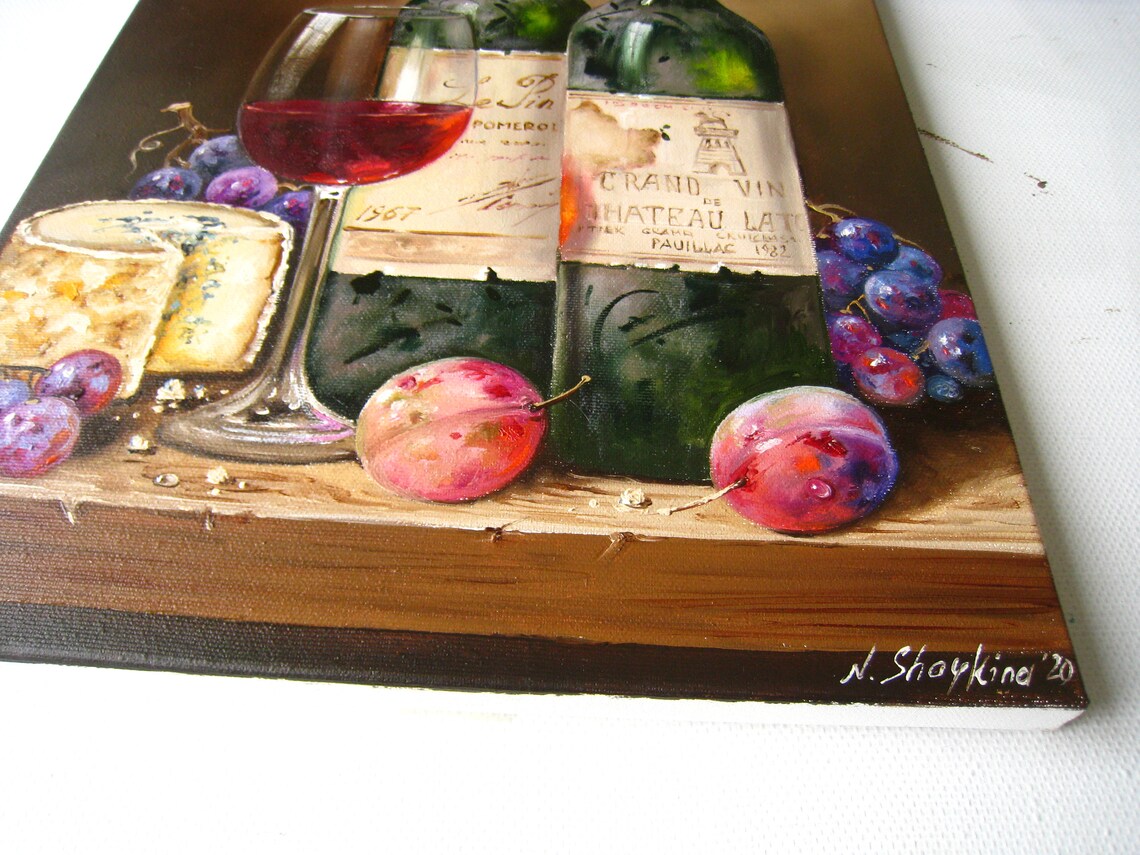 PEINTURE DE BOUTEILLE DE VIN et verre Peinture de vin Huile | Etsy