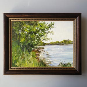Original River Landscape Oil Painting on Canvas: Rustic Countryside Art