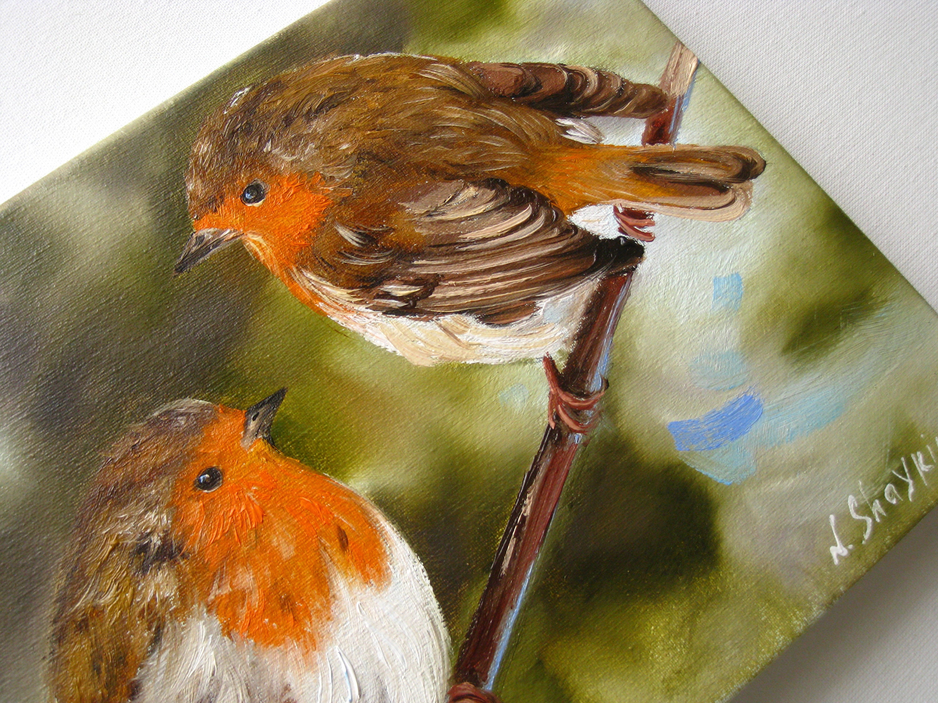 ROBIN BIRDS PAINTING Original Oil Canvas Art Small Painting Etsy