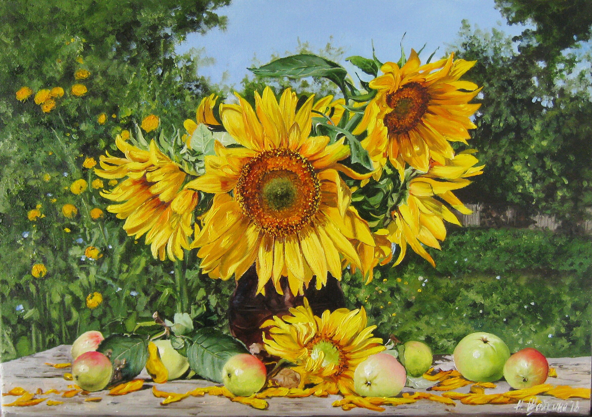 Sunflower Painting Oil Flower Country Bouquet Still Life Oil Etsy UK