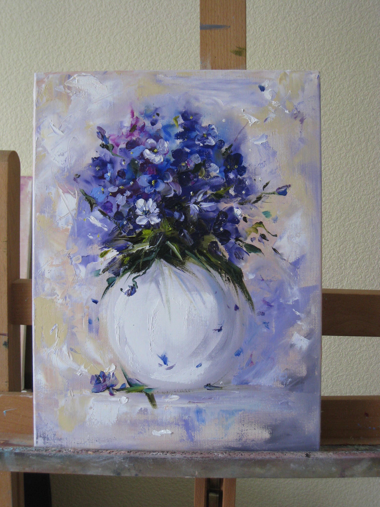 Violets Floral Oil Painting Canvas Art Original Flowers Etsy