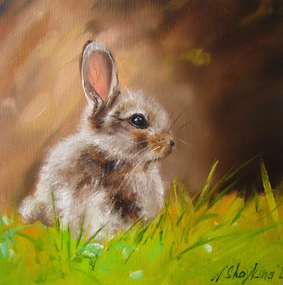 Funny Bunny Art, Easter Artwork, Rabbit Painting, Small Art Framed, Cute Bunny Art One of kind, Cozy Painting For Nursery, Rabbit lover Gift