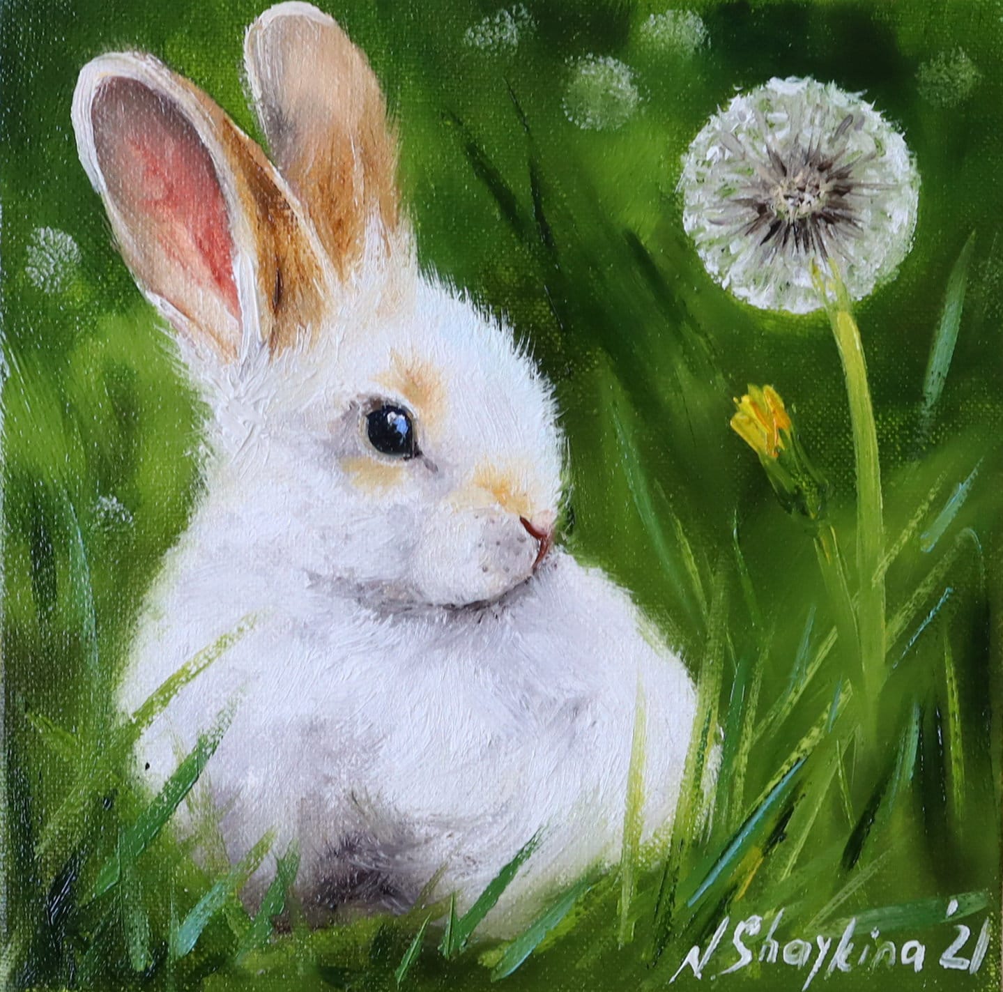 Easter White Bunny Painting Original Oil on Canvas Hare Painting
