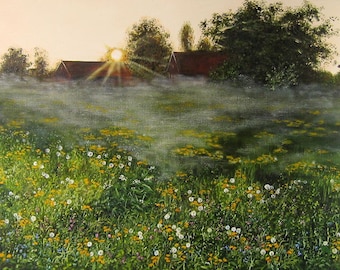 Beautiful Meadow With Wildflowers - Original Oil Painting in