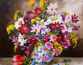 絵画 Oil painting of beautiful flowers. Lavender Fascination. Blue flowers large abstract oil