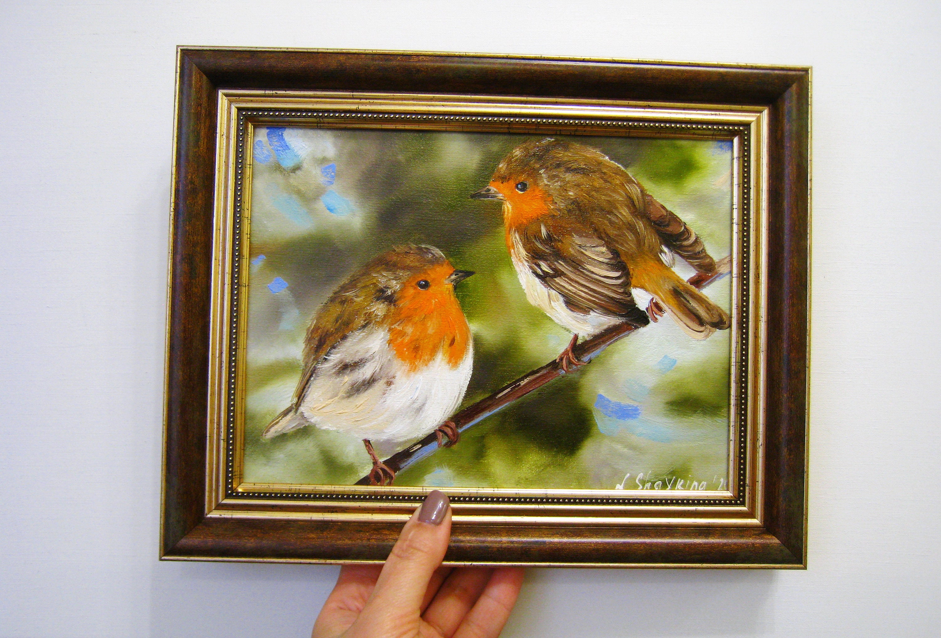ROBIN BIRDS PAINTING Original Oil Canvas Art Small Painting | Etsy