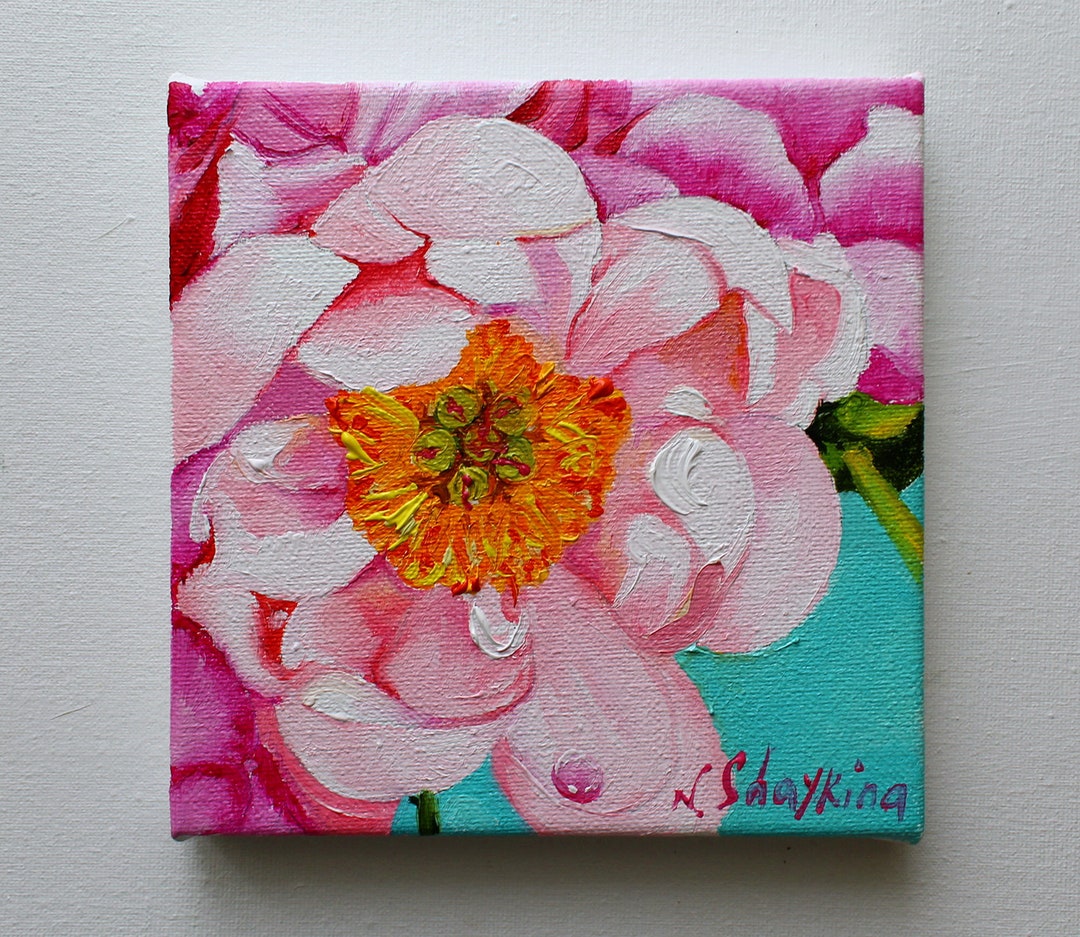 Large Pink Peony Oil Painting: Impasto Floral Canvas Art - Etsy