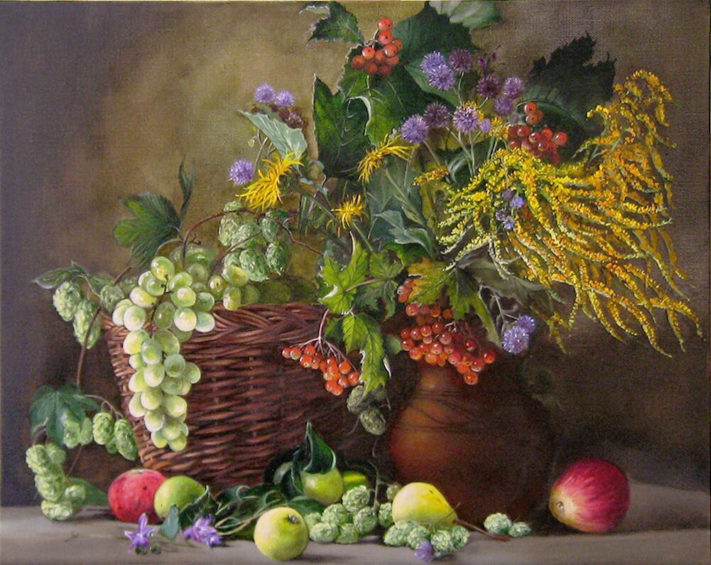 Fall Flower Painting Contemporary Painting of Autumn Flowers Etsy