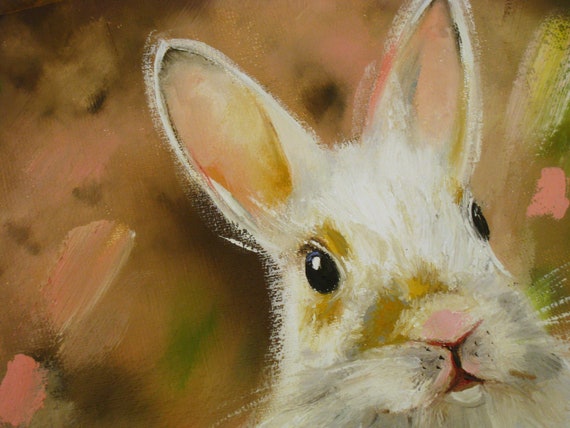 Buy Easter Bunny Paintings, White Rabbit Bunny Original Art, Hare 