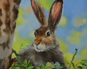 Original Oil Painting Hare, Realistic Rabbit Wall Art, Gift for Bunny Lovers, Easter Decorations