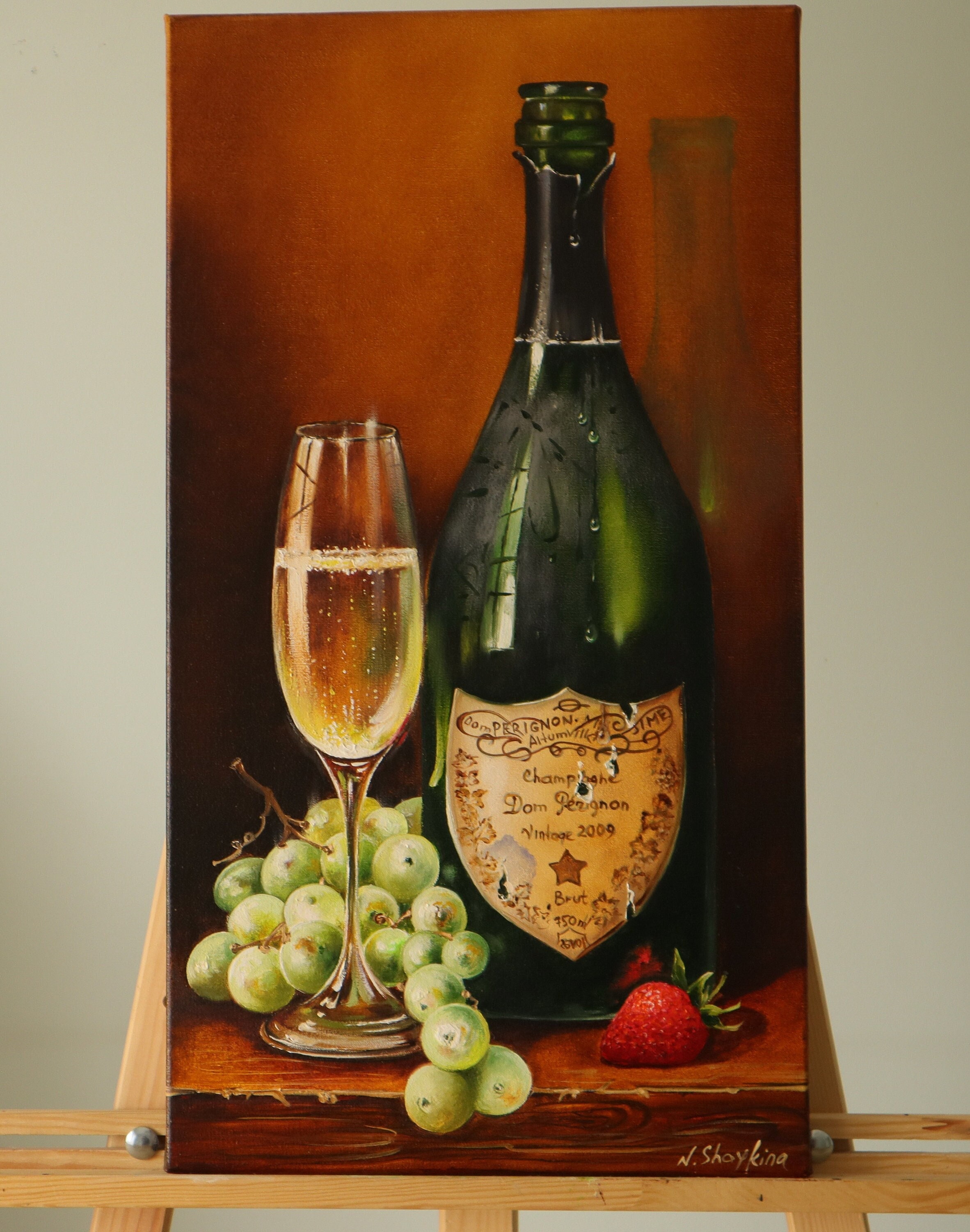 Wine Original Oil Painting on Canvas, Realistic Painting a